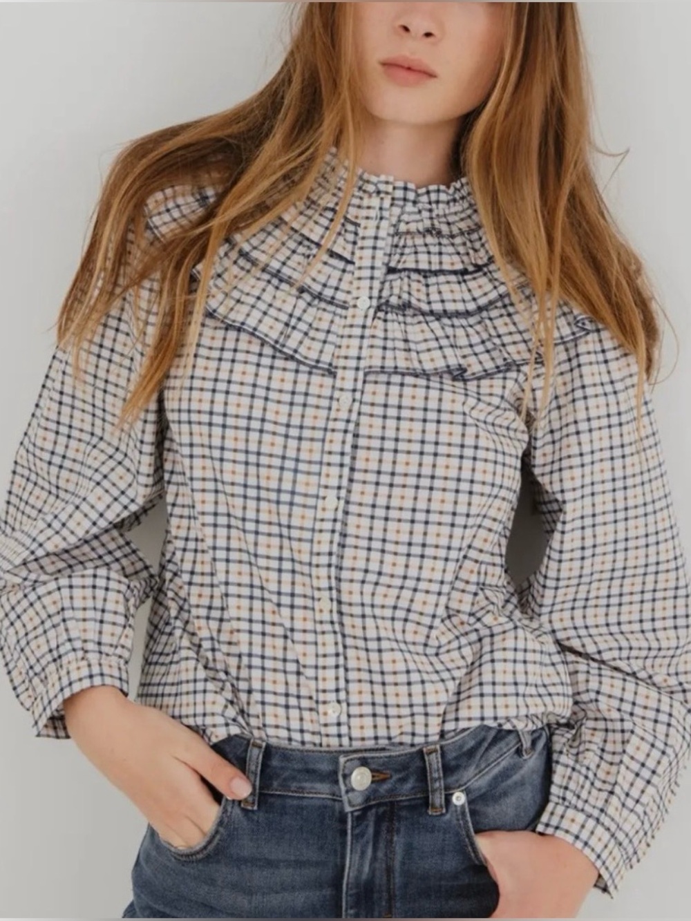 SONMER Elsa Plaid Peter Pan Collar Blouse
